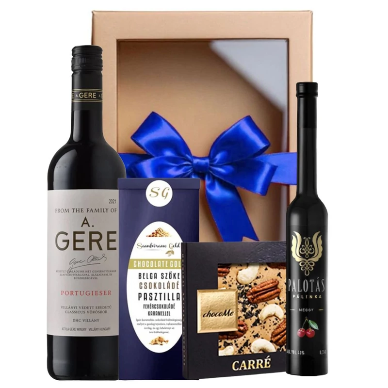 Ajándékcsomag férfinak vörösbor és pálinka