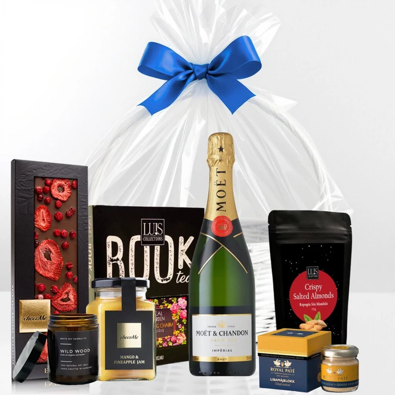 Gourmet ajándékkosár küldés francia pezsgővel