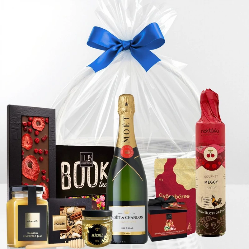 Gourmet ajándékkosár küldés francia pezsgővel