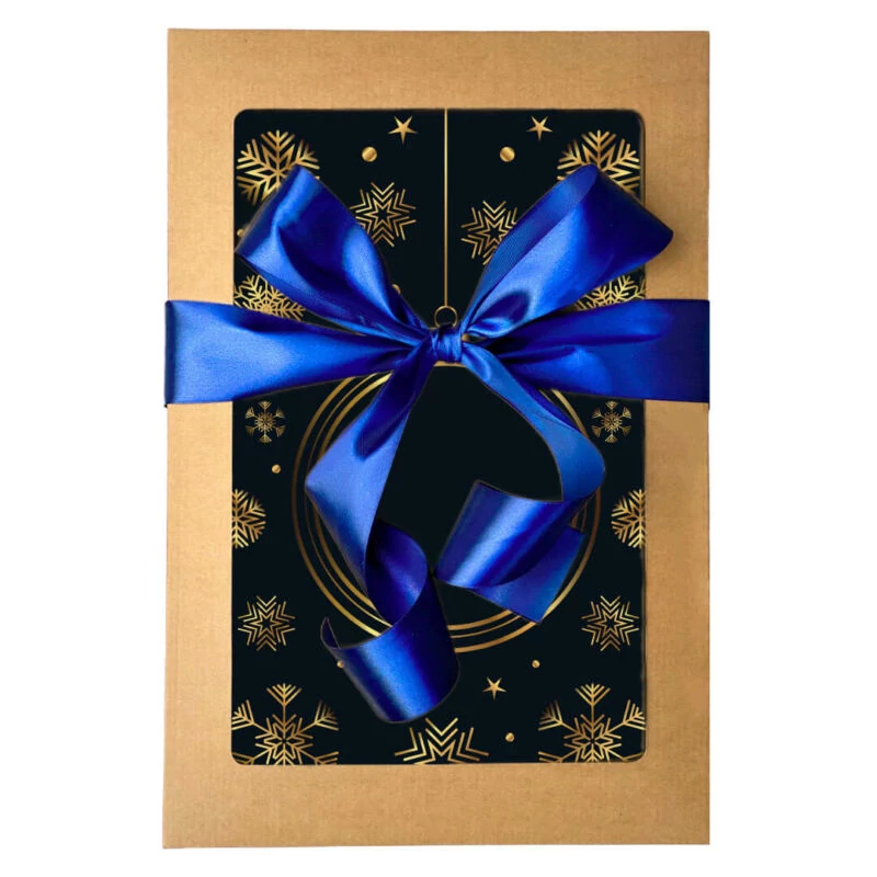 Karácsonyi ajándékdoboz kék masnival